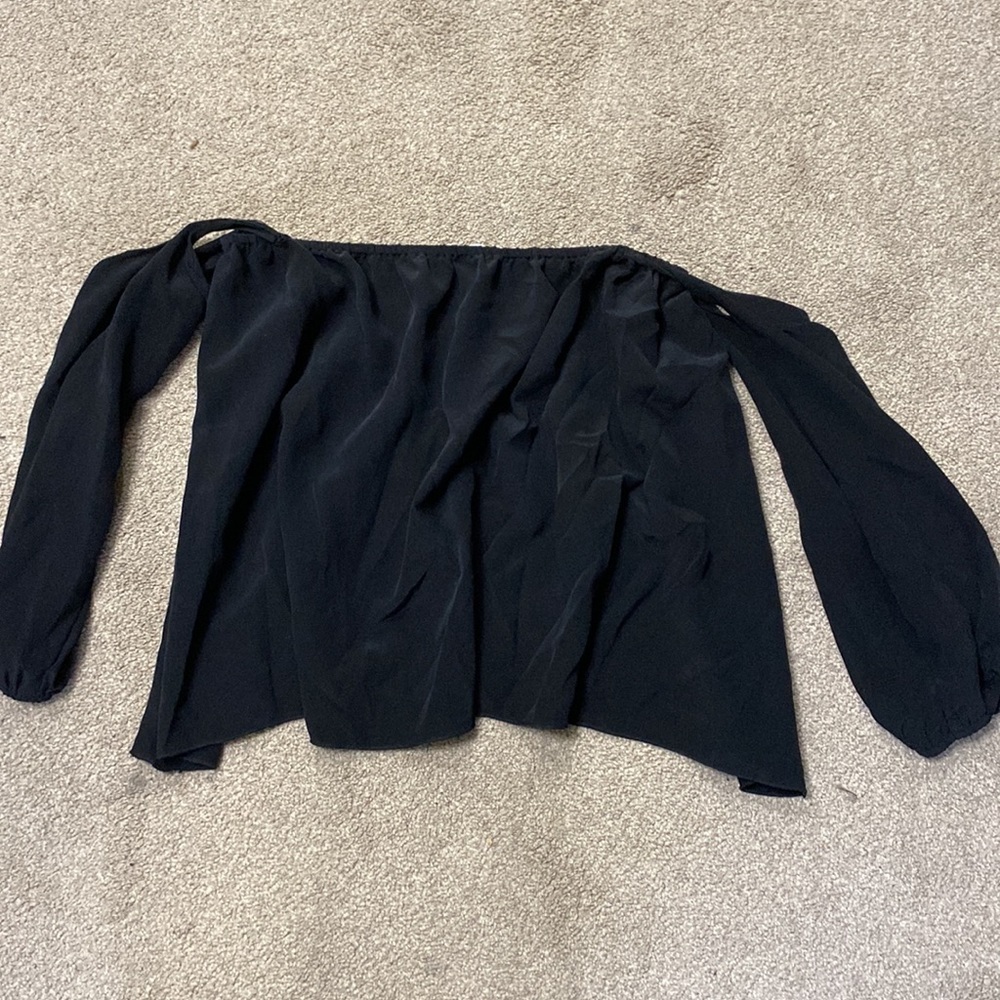 Merritt Charles Black 100% Silk Off The Shoulder Flowy Top Size M